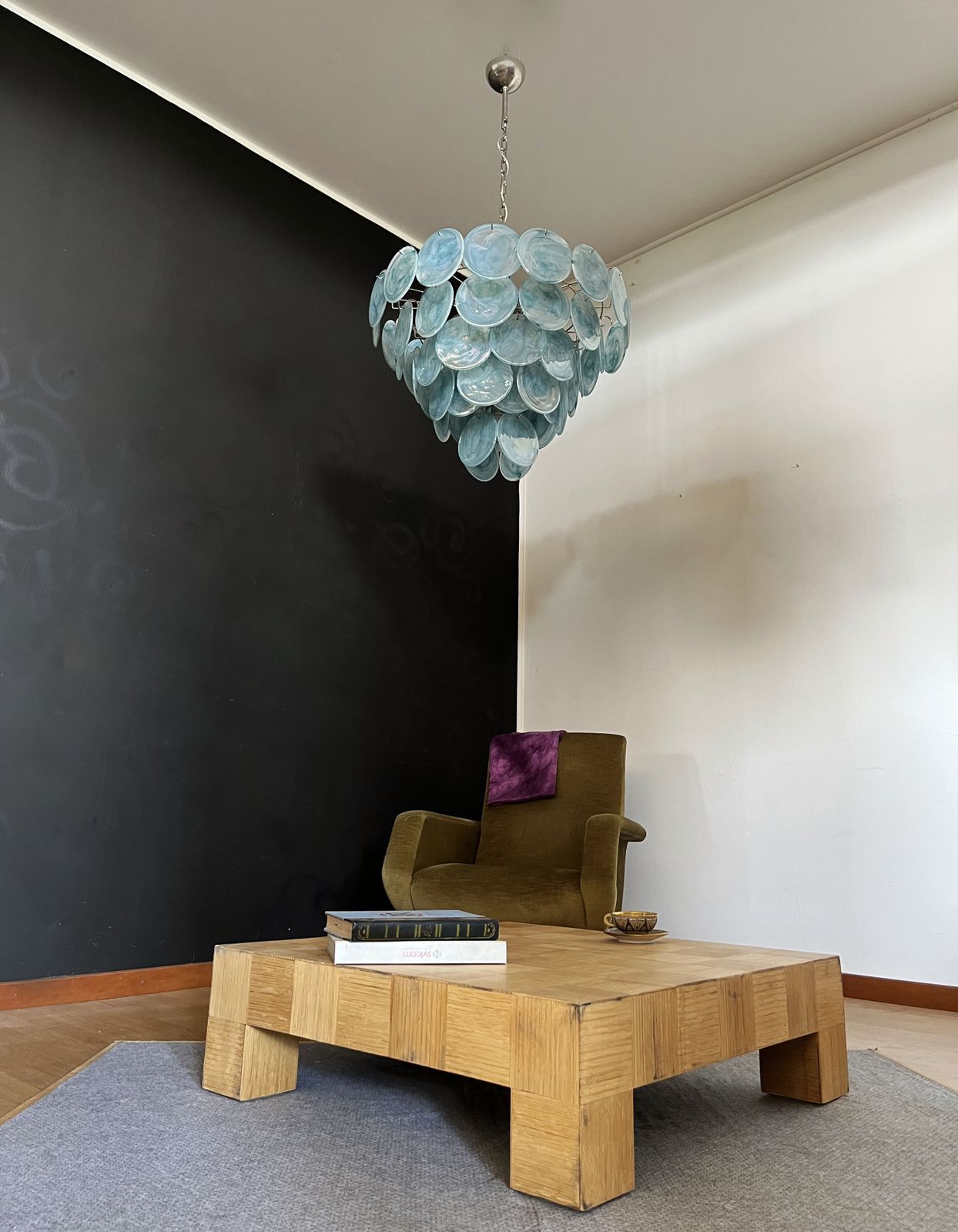 High Quality Murano Chandelier Space Age   57 Blue Albaster Iridescent Glasses photo 1040.0