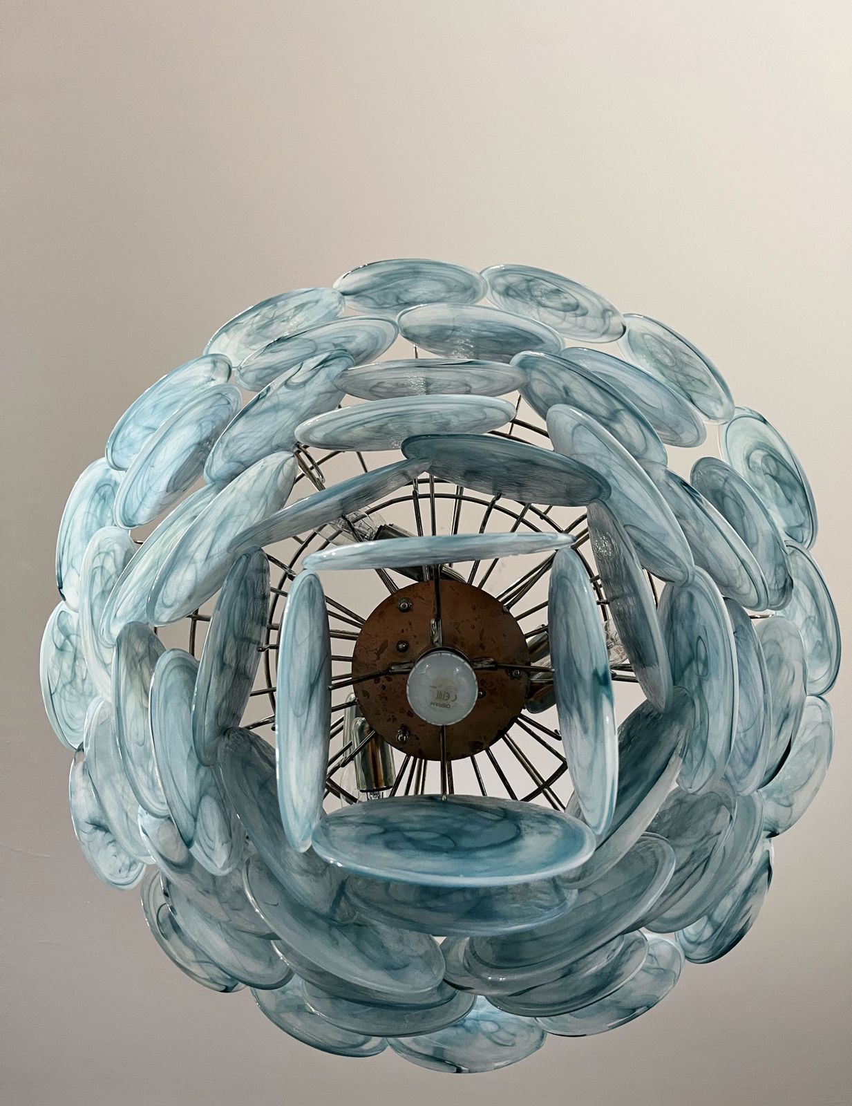 High Quality Murano Chandelier Space Age   57 Blue Albaster Iridescent Glasses photo vintage