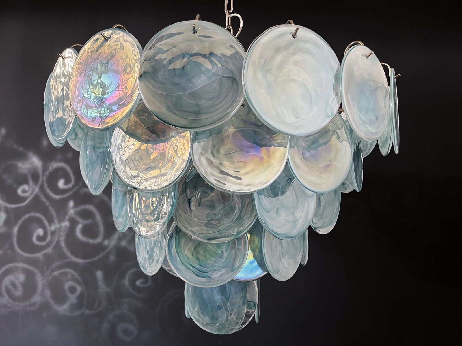 1040.0 High Quality Murano Chandelier Space Age   57 Blue Albaster Iridescent Glasses photo