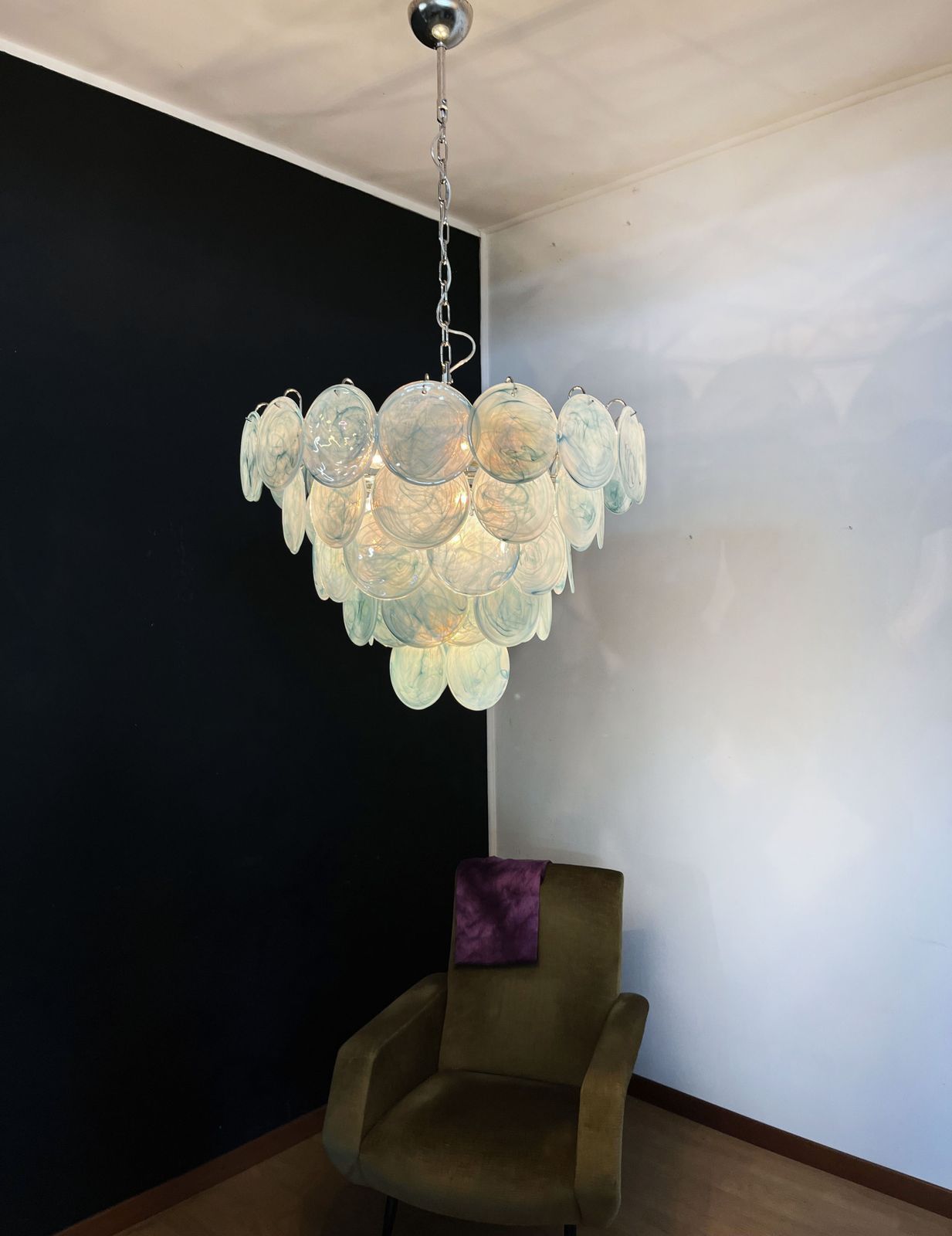 photo buy High Quality Murano Chandelier Space Age   57 Blue Albaster Iridescent Glasses