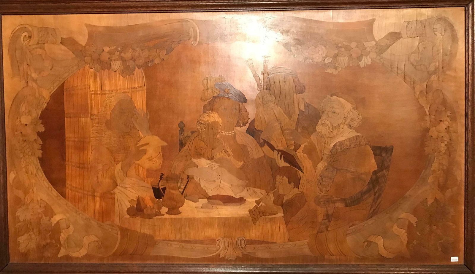 Monumental Old Wood Inlaid Mural, Signed W. V. Naive Art photo furniture