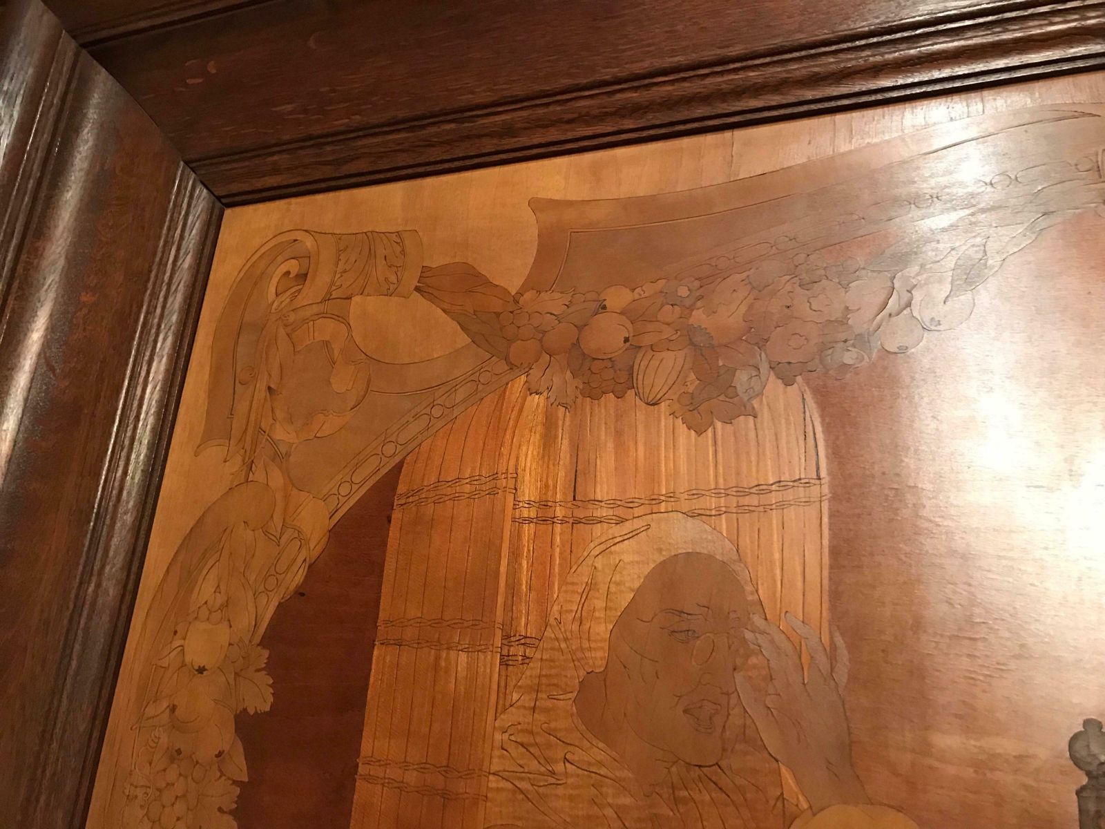 Monumental Old Wood Inlaid Mural, Signed W. V. Naive Art photo vintage