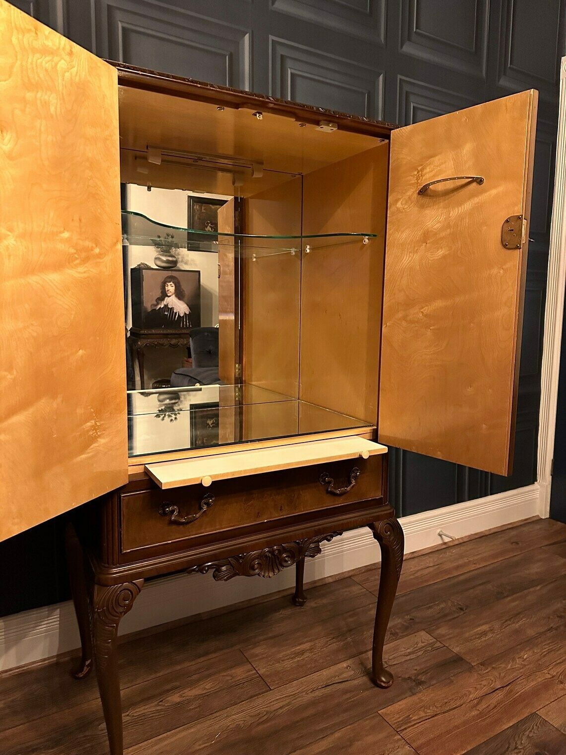 Vintage Queen Anne Drinks / Cocktail Cabinet With Pullout Mixing Shelf photo for sale