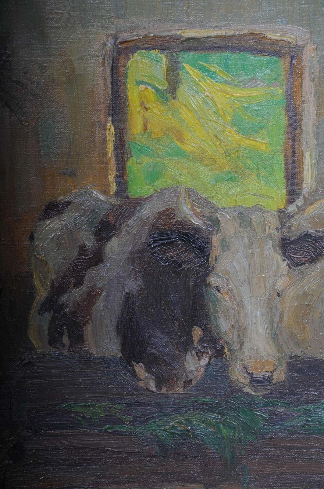 photo for sale Oil Painting Cows In The Stall Sign Felix Eisengräber, 1920