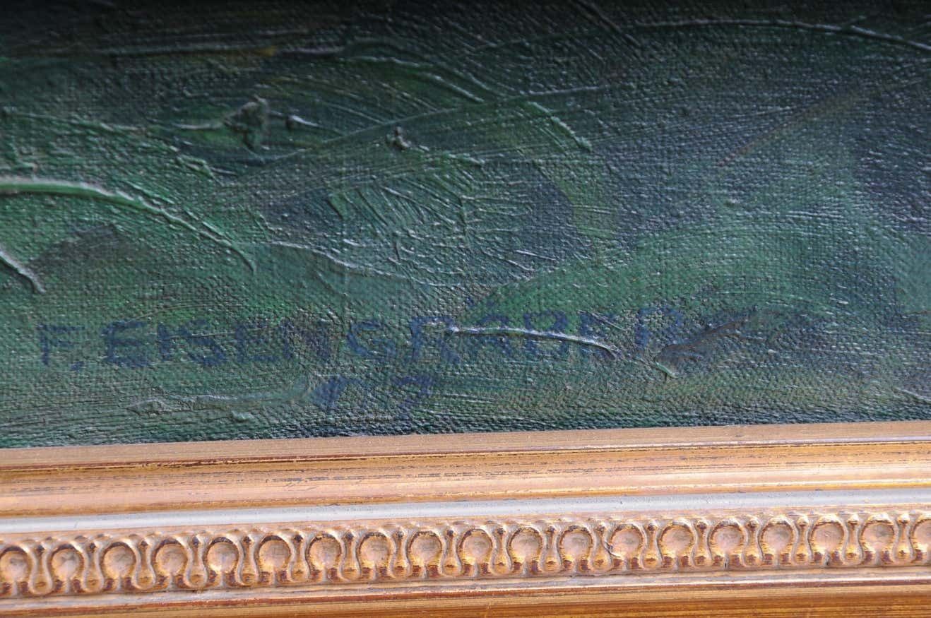 photo vintage Oil Painting Cows In The Stall Sign Felix Eisengräber, 1920