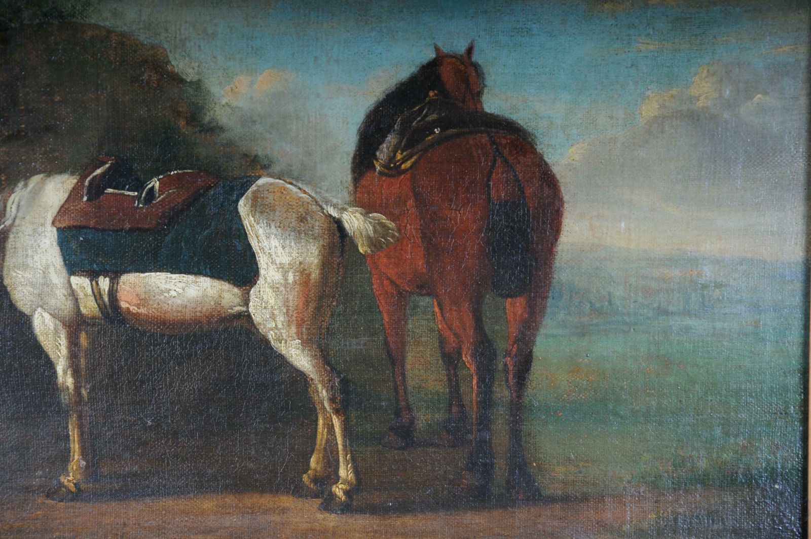 Old Oil Painting Illustration 2 Horses On The Landscape photo for sale