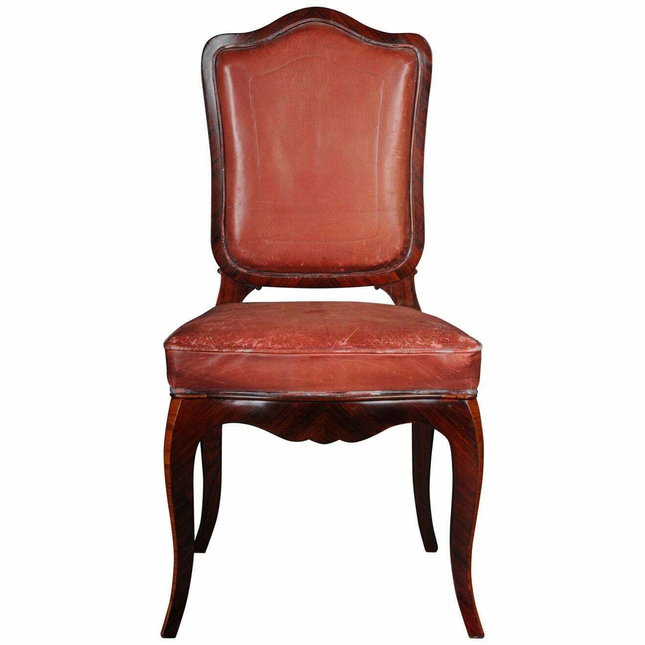 French Chair Leather Covered Tulip Veneer Louis Quinze  Circa 1890