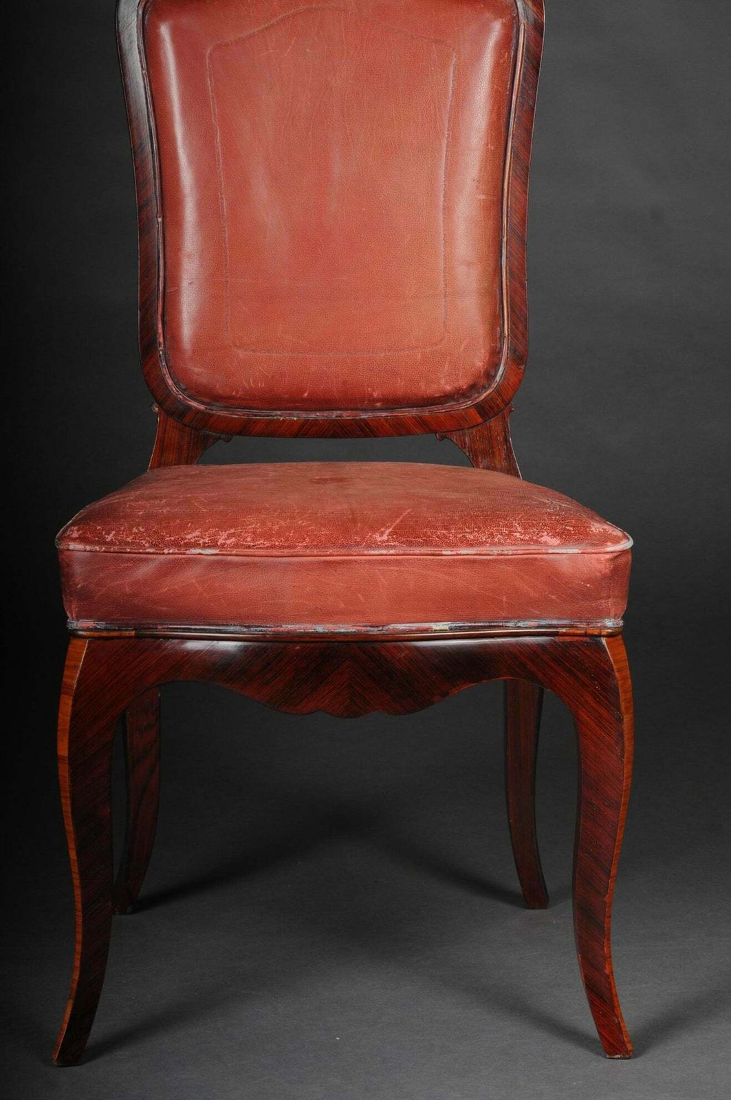 French Chair Leather Covered Tulip Veneer Louis Quinze  Circa 1890 photo for sale