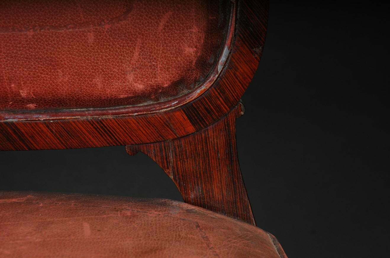 French Chair Leather Covered Tulip Veneer Louis Quinze  Circa 1890 photo vinterior