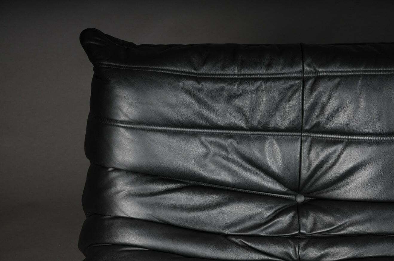 Two Seat Togo Sofa Black Leather By Michel Ducaroy Ligne Roset France photo for sale