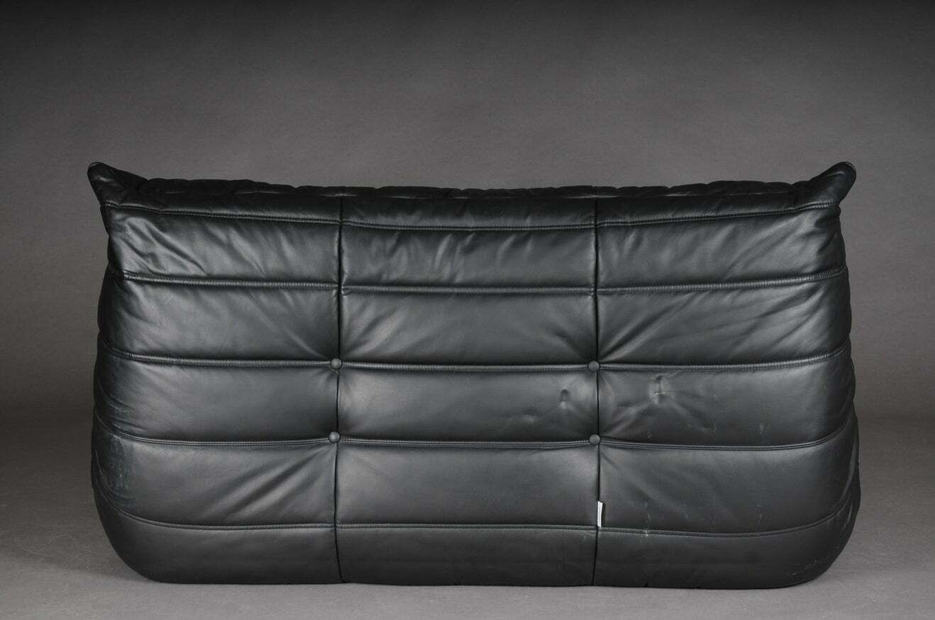 photo for sale Two Seat Togo Sofa Black Leather By Michel Ducaroy Ligne Roset France