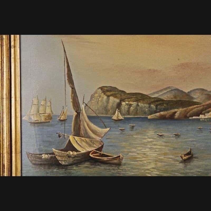 20th Century Naturalistic Oil Painting Romantic Summery View On The Pier photo for sale