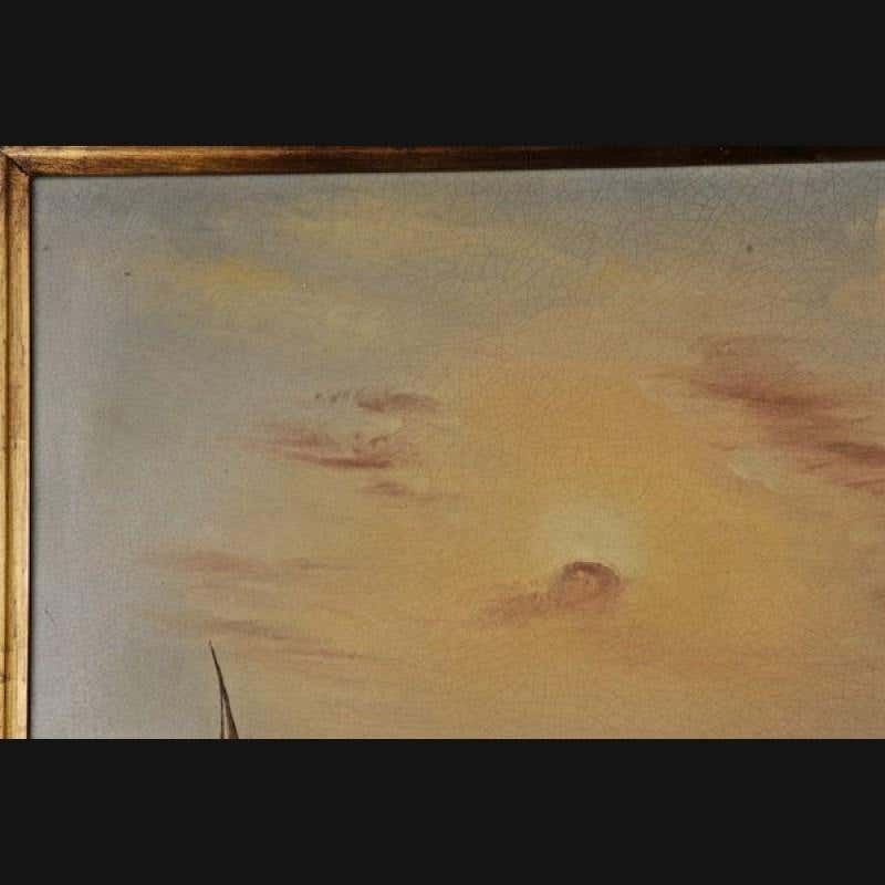 20th Century Naturalistic Oil Painting Romantic Summery View On The Pier photo 798.0