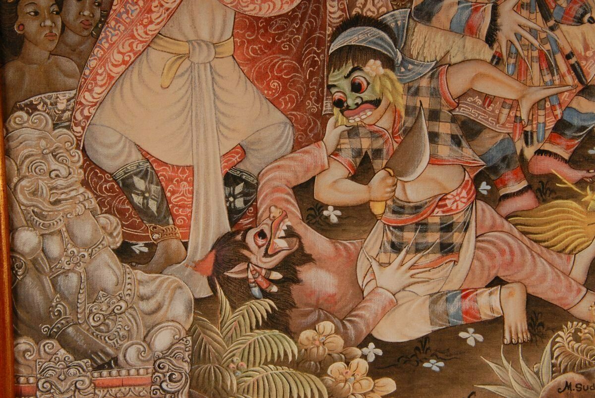 Mid Century Indonesian Painting Of Carnival On Bali Ubud By M. Sudarta, 1960s photo furniture