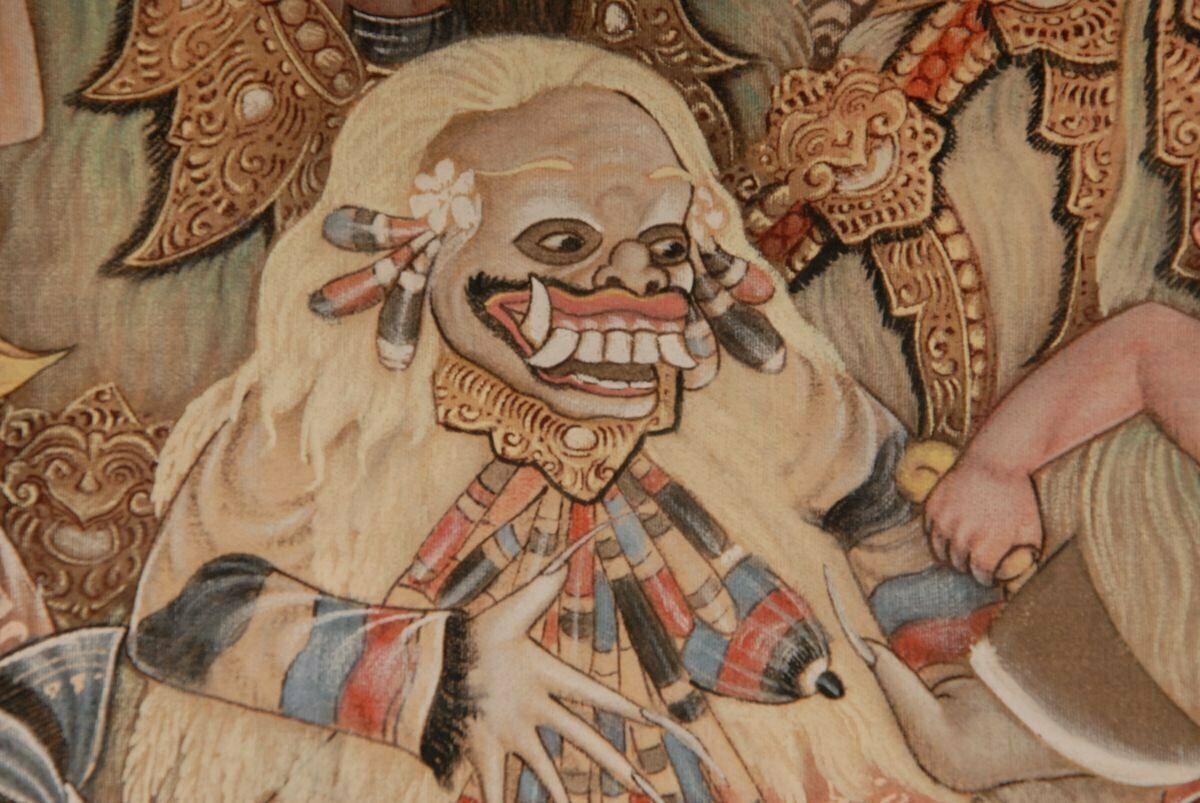 photo vintage Mid Century Indonesian Painting Of Carnival On Bali Ubud By M. Sudarta, 1960s