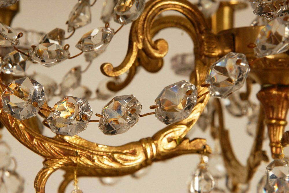 French Napoleonic Beaded 6 Light Candle Chandelier In Mercury Bronze & Baccarat Crystal photo furniture