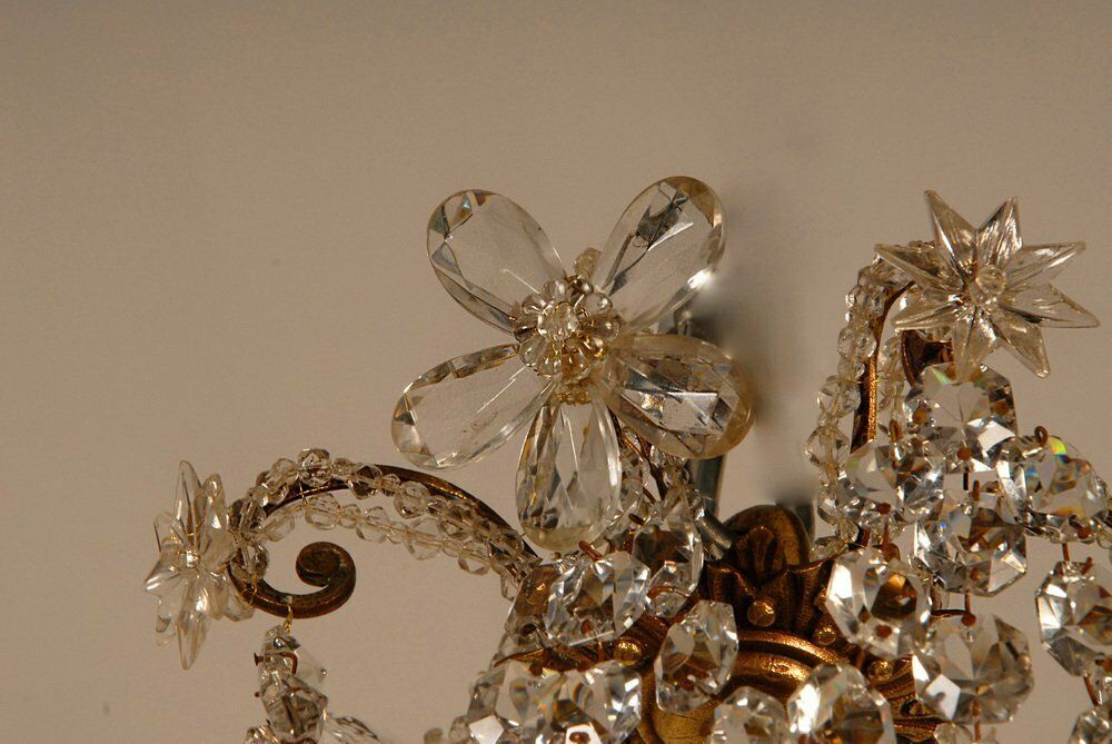 French Napoleonic Beaded 6 Light Candle Chandelier In Mercury Bronze & Baccarat Crystal photo 5559.0