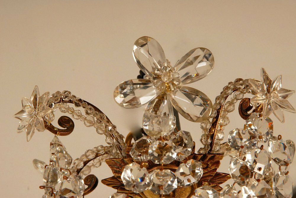 French Napoleonic Beaded 6 Light Candle Chandelier In Mercury Bronze & Baccarat Crystal photo Lighting