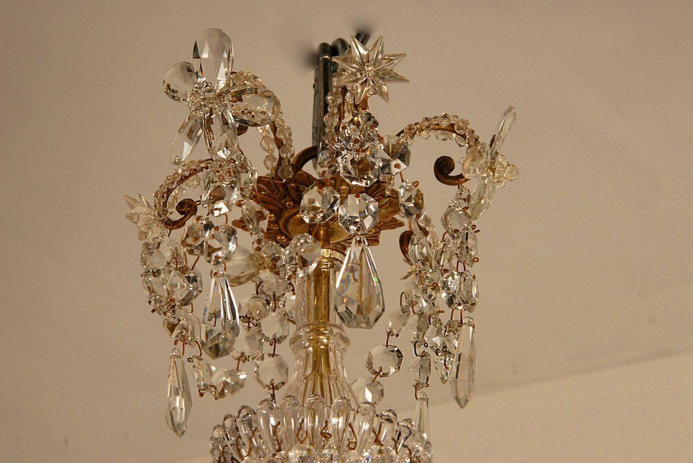 French Napoleonic Beaded 6 Light Candle Chandelier In Mercury Bronze & Baccarat Crystal photo buy