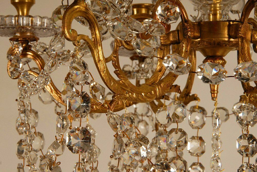 photo vinterior French Napoleonic Beaded 6 Light Candle Chandelier In Mercury Bronze & Baccarat Crystal