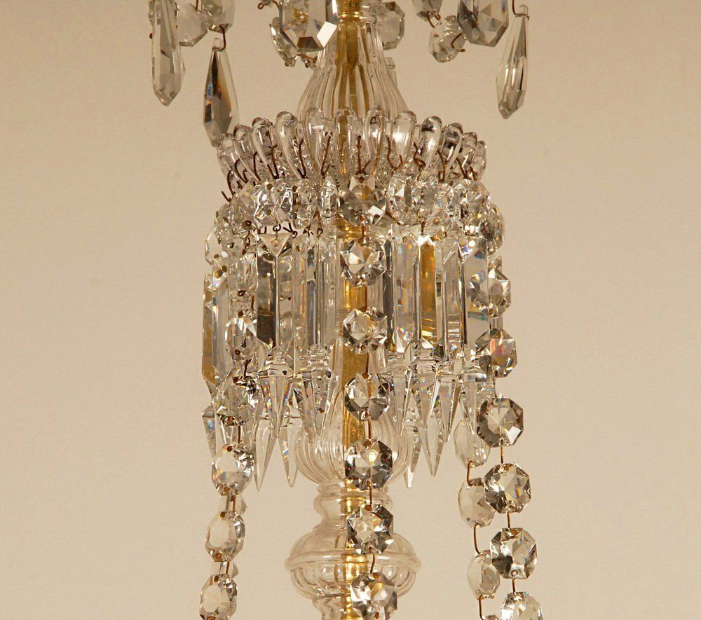 photo vintage French Napoleonic Beaded 6 Light Candle Chandelier In Mercury Bronze & Baccarat Crystal