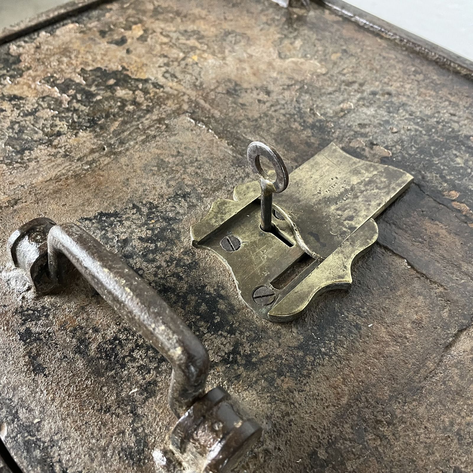 Antique Iron Strong Box With Handles And Key photo for sale