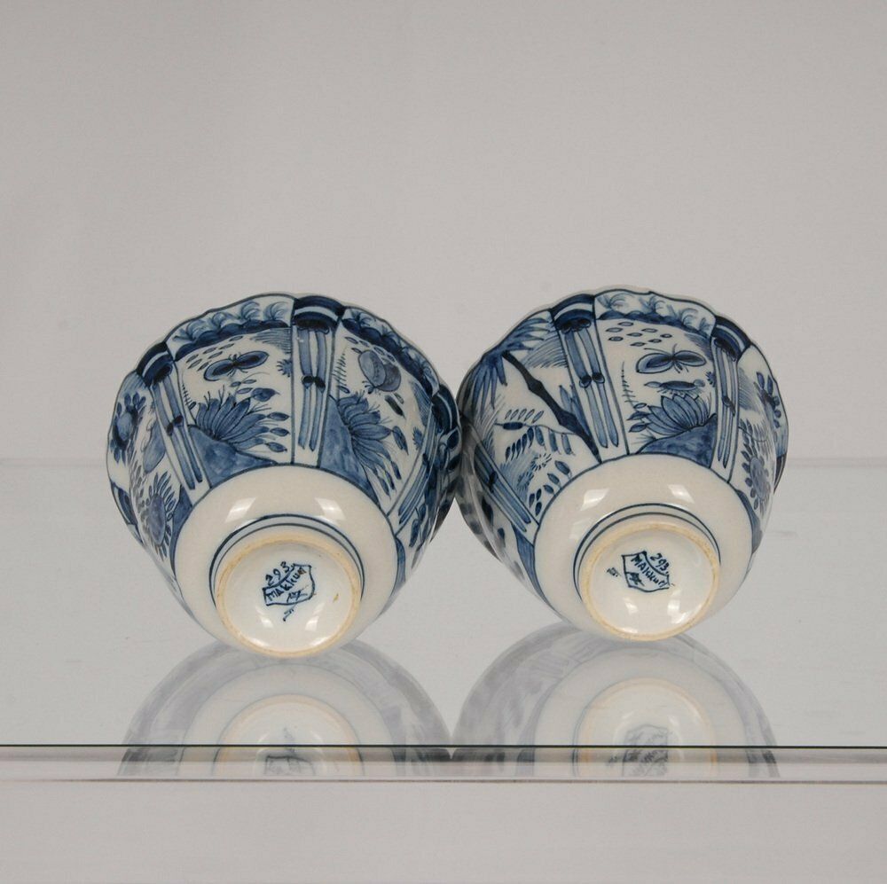 Dutch Blue And White Delftware Plates, Tea Caddy & Wanli Crow Cups, 1950s, Set Of 5 photo 557.0