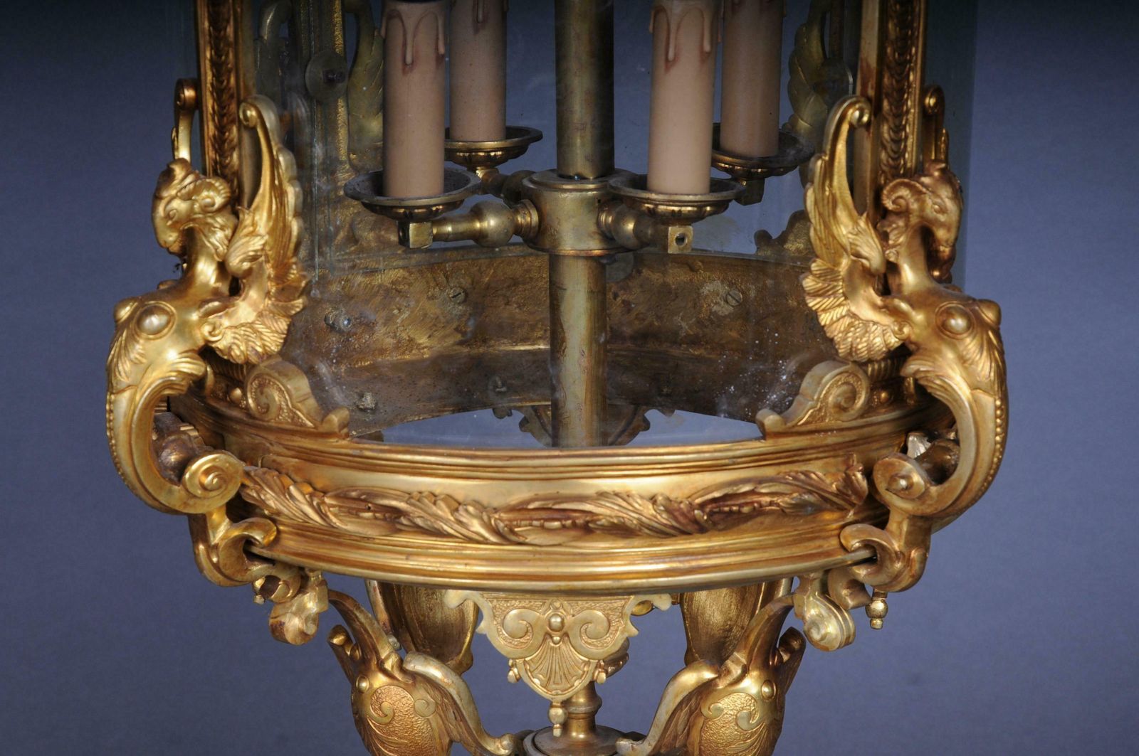 French Fire Bronze Brass Lantern Chandelier Louis XVI Shape photo 8019.0