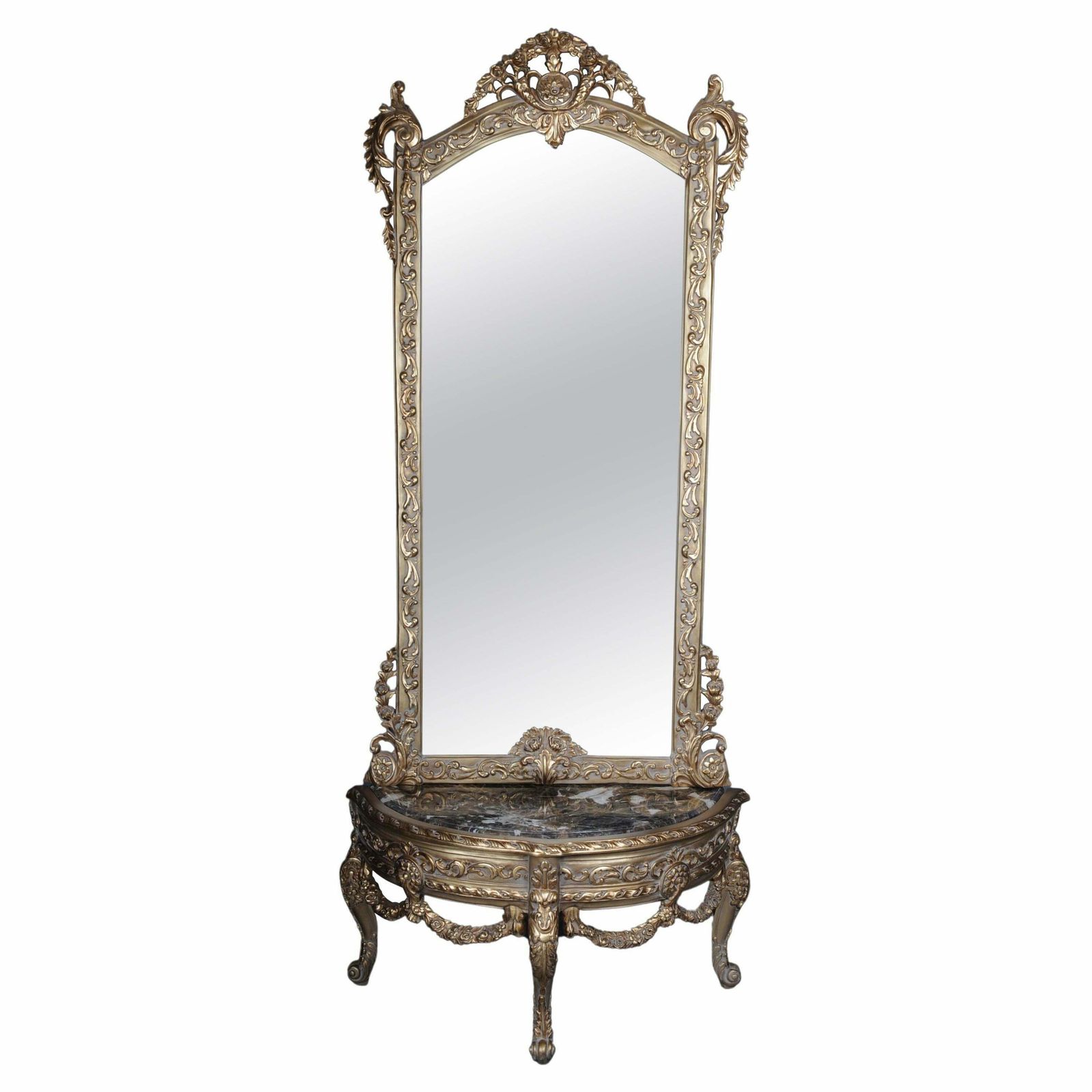 20th Century Beautiful Console Mirror Floor Mirror In The Louis XV Gilt