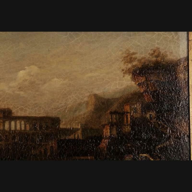 20th Century Oil Painting Palace Of Queen Of Naples, Venetian Coastal Landscape photo vinterior