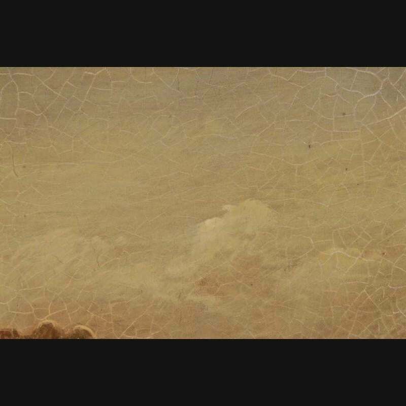 20th Century Oil Painting Palace Of Queen Of Naples, Venetian Coastal Landscape photo vintage