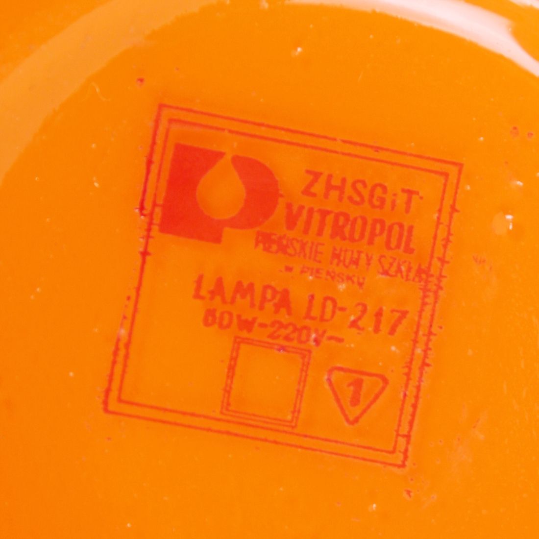 Unique Orange Glass Table Lamp By Vitropol, Poland 1960s photo vinterior