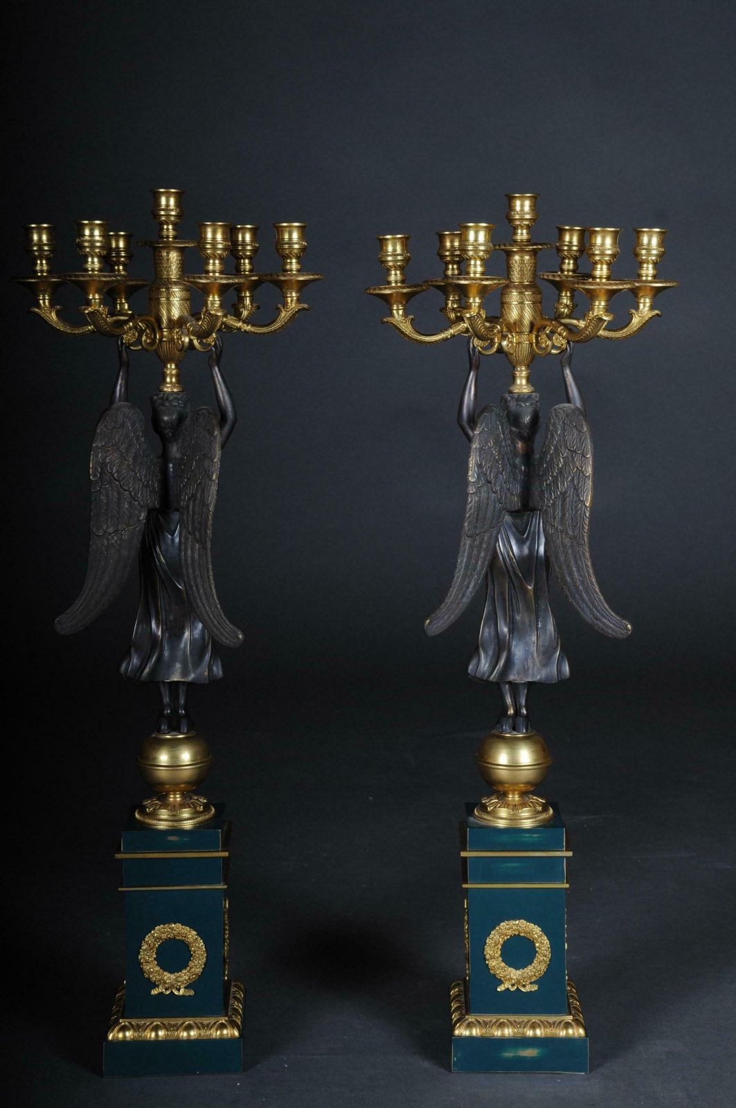 Pair Of Empire Ceremonial Bronze Candelabras/Candlesticks After P. P. Thomire photo vintage