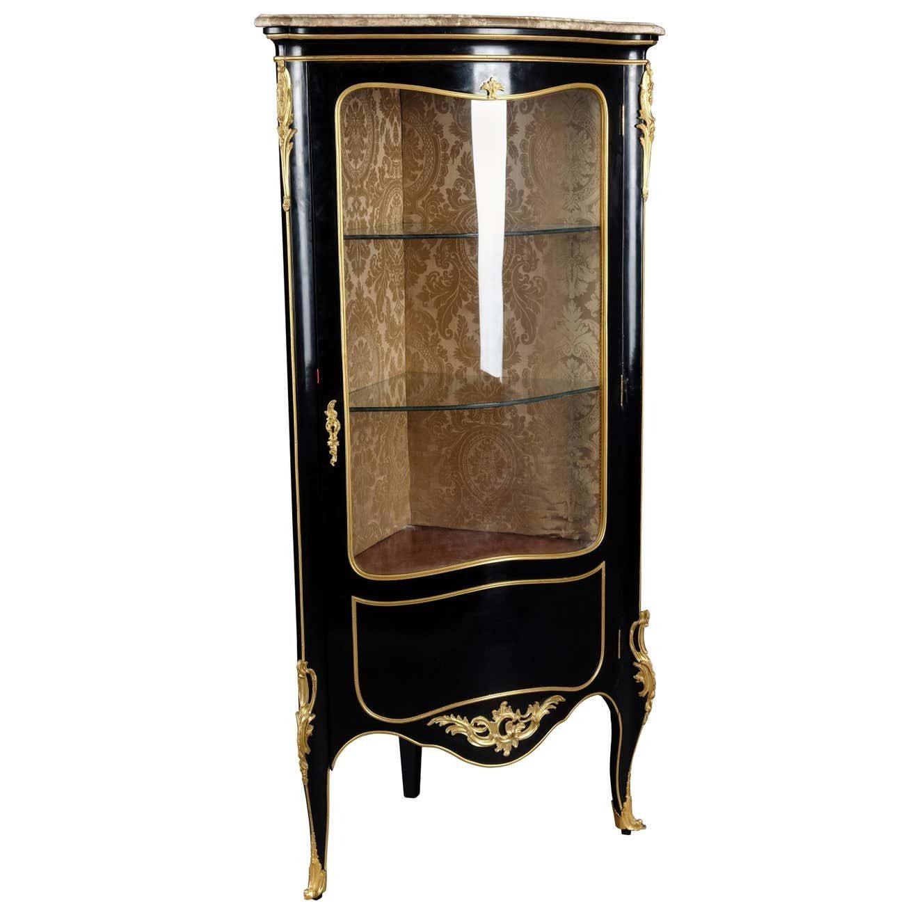 20th Century Louis XV Style Piano Black Corner Vitrine