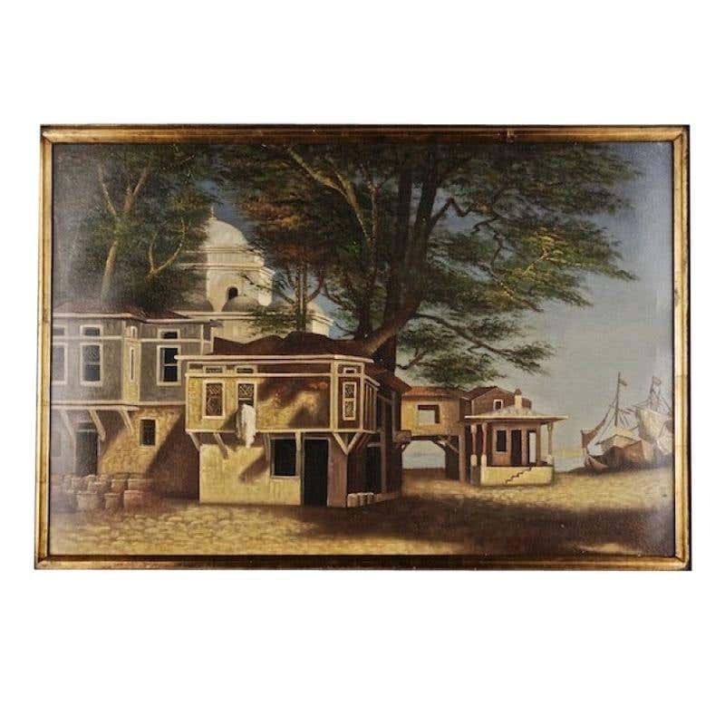 20th Century Living Oil Painting Café In Adalia In Asian Turkey