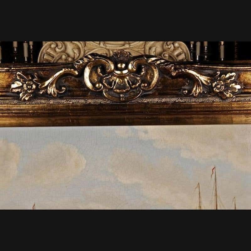 20th Century Oil Painting English Battleships In Coastal Waters photo vinterior
