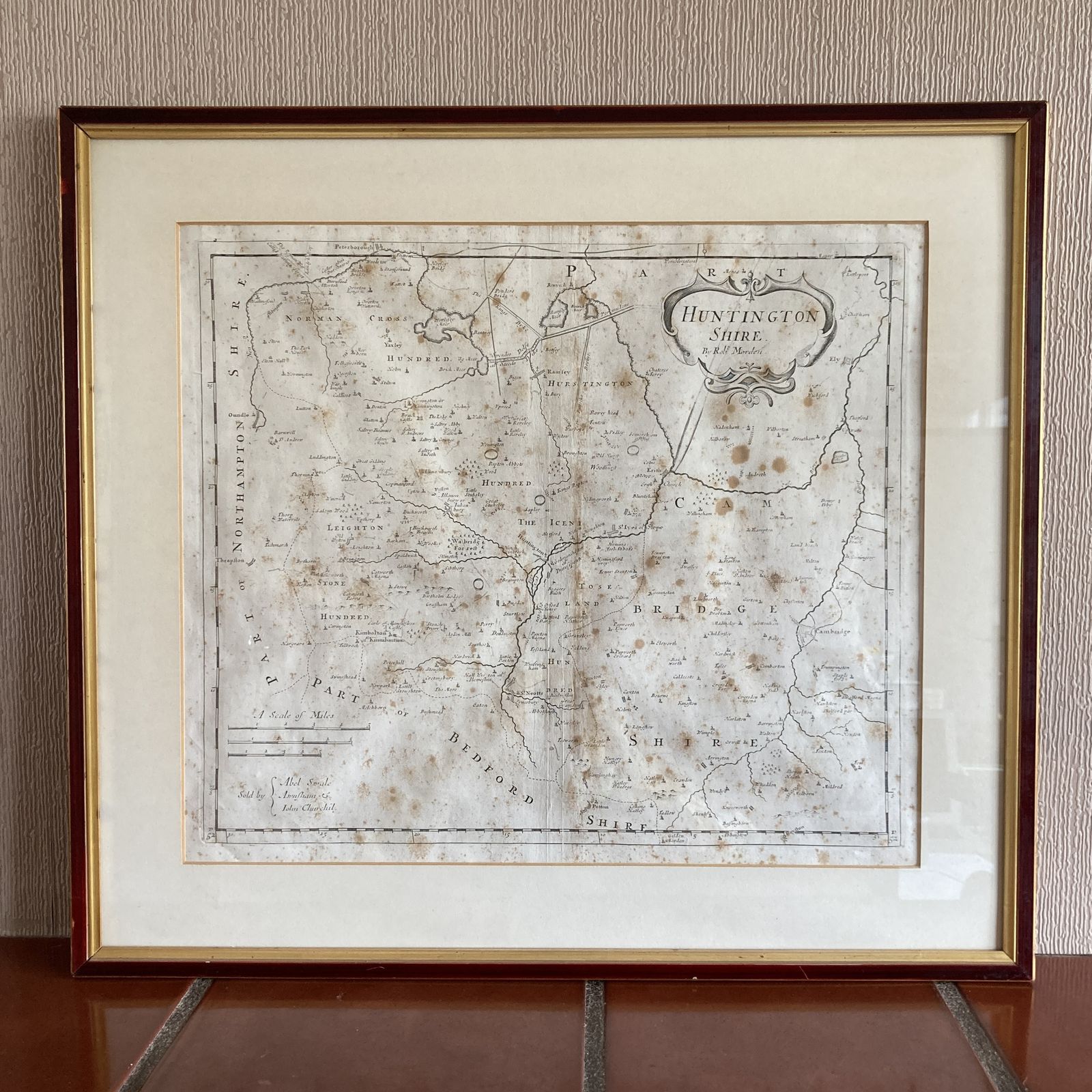 Map Of Huntington Shire By Robert Morden, Circa 1722