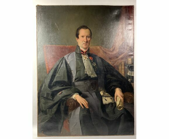 19th Century Large French Portrait Signed P. Le Chevalier photo furniture