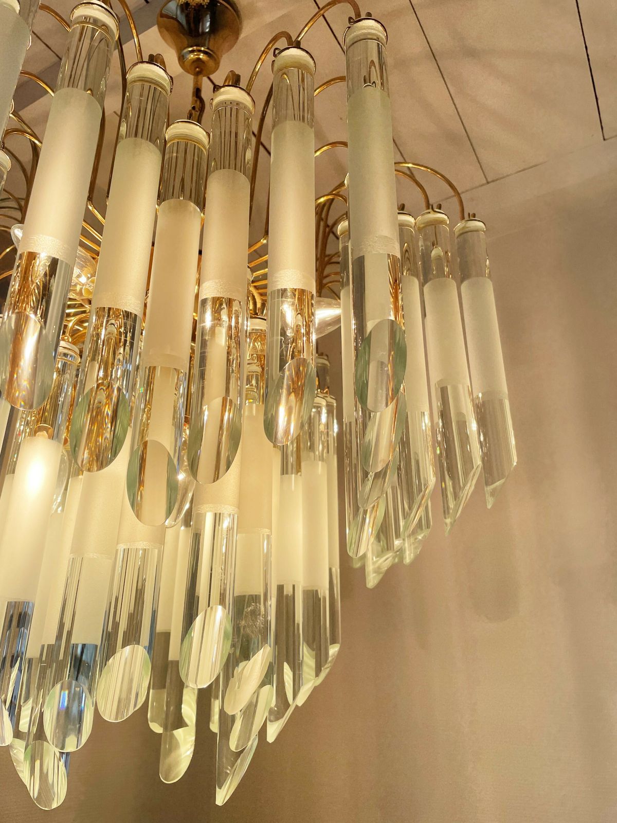 Vintage Italian Brass And Glass Chandelier, 1970s photo Lighting