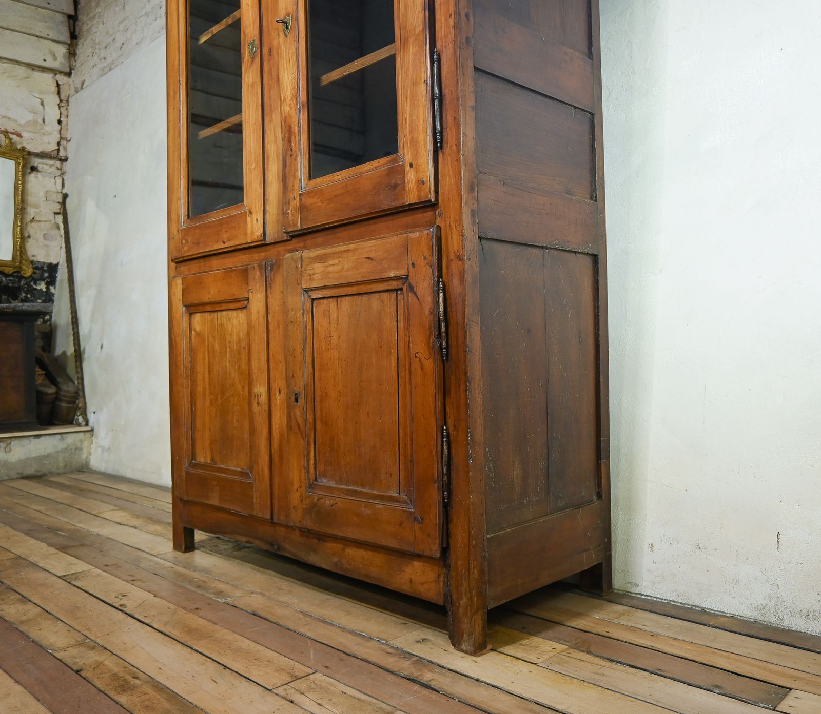 A Charming Mid 19th Century French Cherrywood Glazed Cabinet Bookcase photo vintage