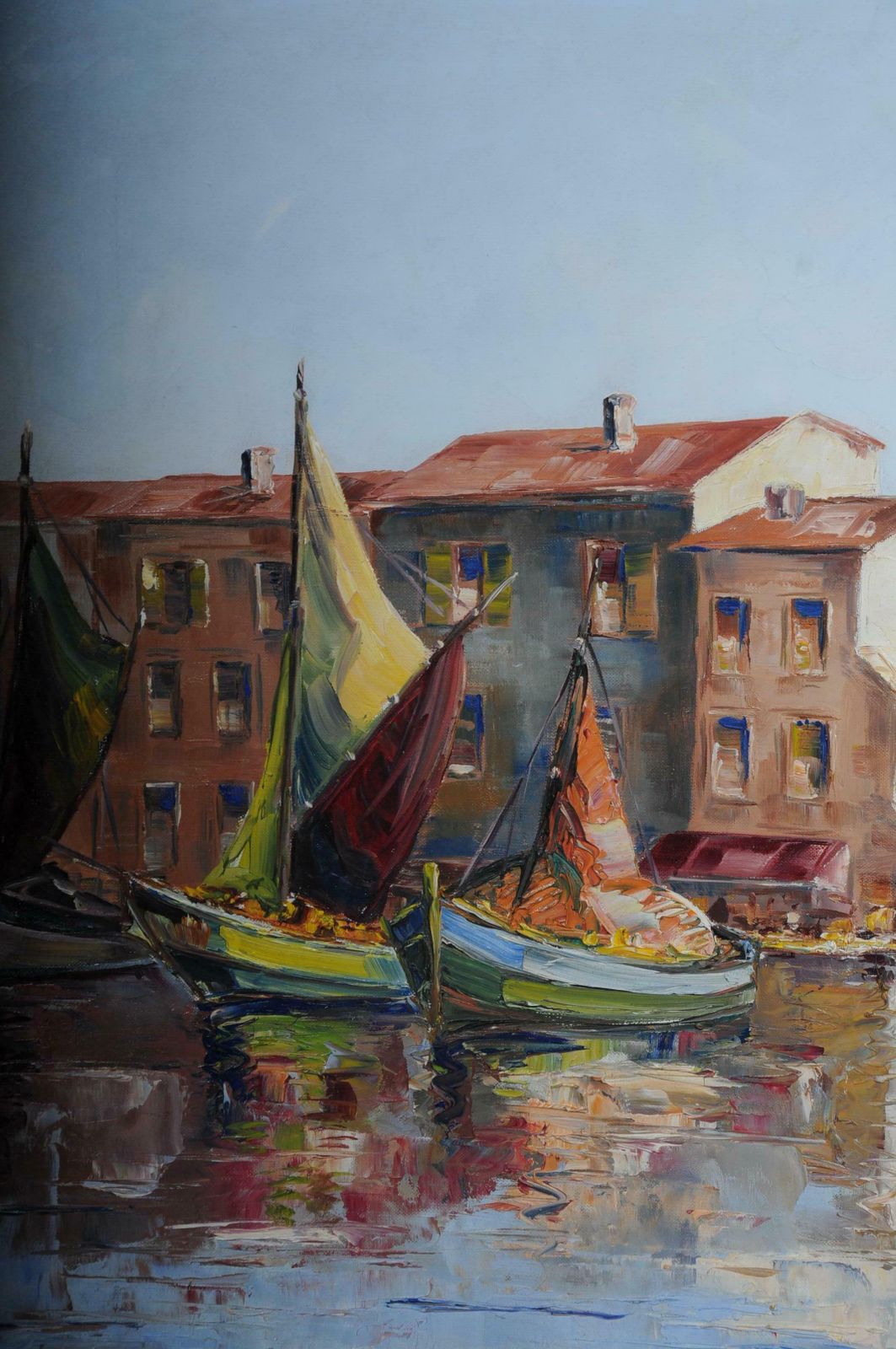 Oil Painting Fish Harbour Of St. Tropez  20th Century photo Art