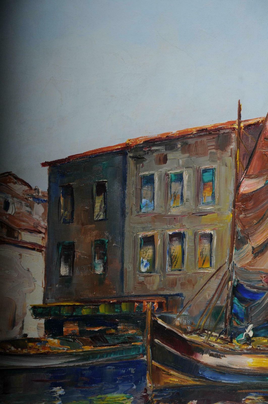 photo for sale Oil Painting Fish Harbour Of St. Tropez  20th Century