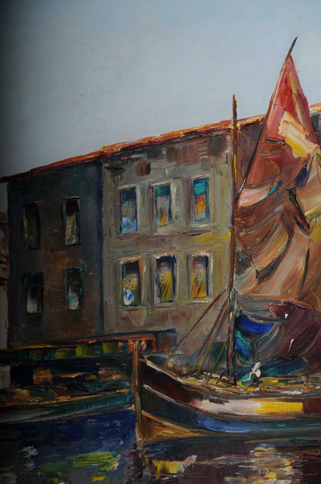 Art Oil Painting Fish Harbour Of St. Tropez  20th Century photo