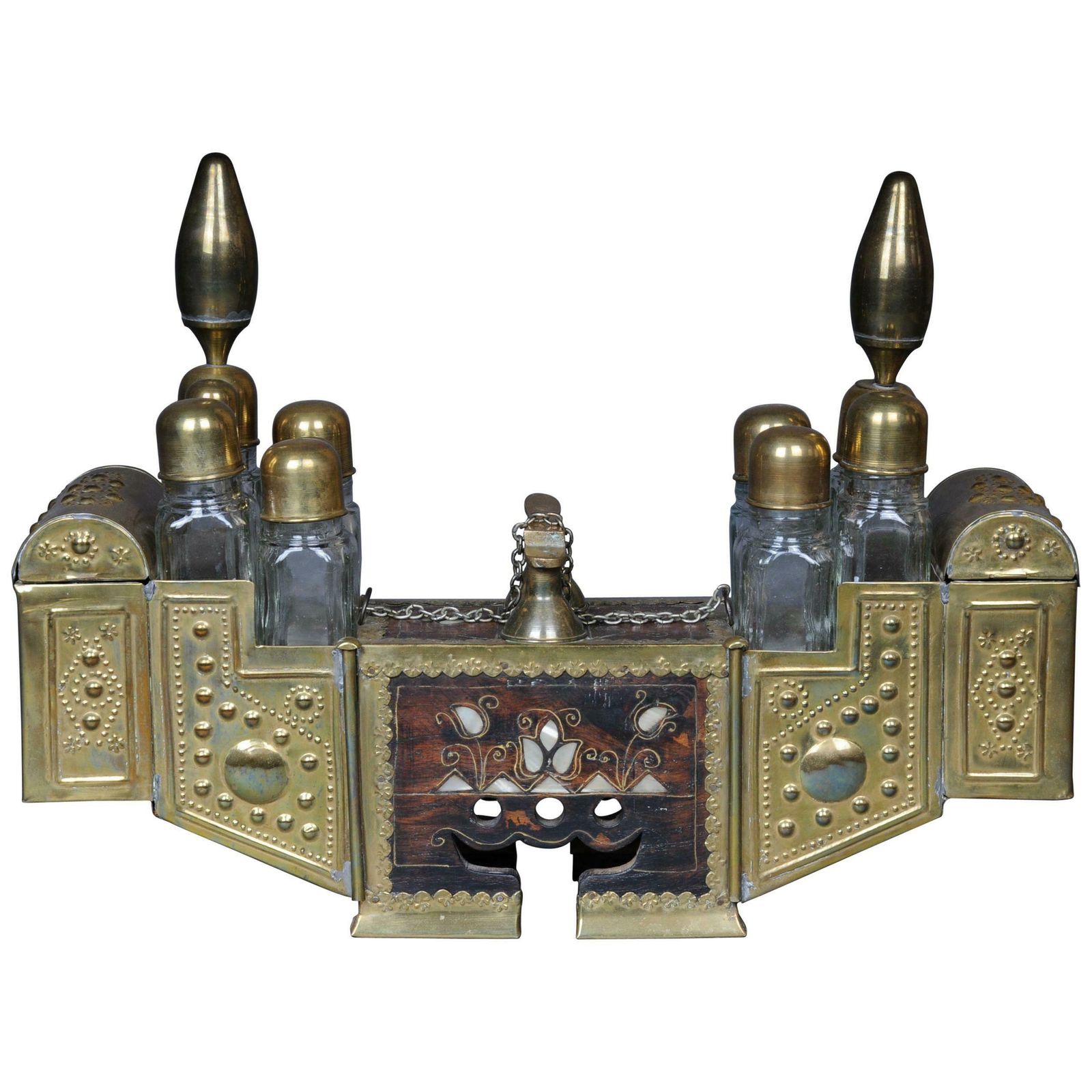 photo buy Decorative Oriental Shoe Polish Set Brass With Mother Of Pearl, 20th Century