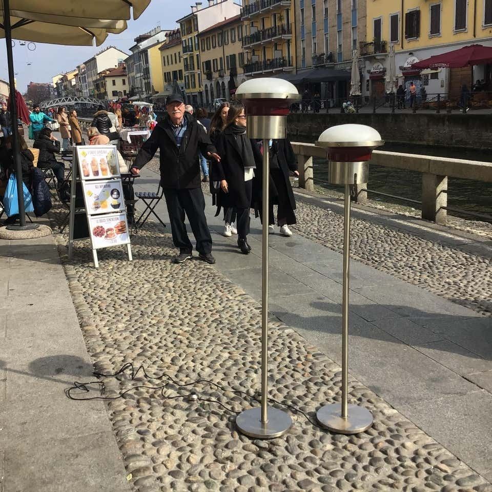 Sergio Mazza ‘Tau’ Couple Floor Lamp Metal Crome Glass 1960 Italy photo vintage