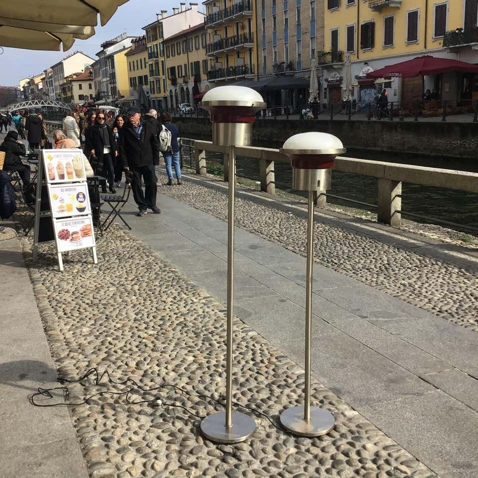 photo furniture Sergio Mazza ‘Tau’ Couple Floor Lamp Metal Crome Glass 1960 Italy