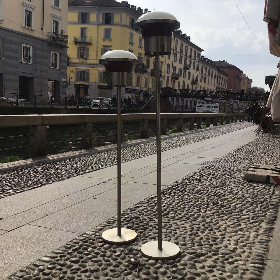 Lighting Sergio Mazza ‘Tau’ Couple Floor Lamp Metal Crome Glass 1960 Italy photo