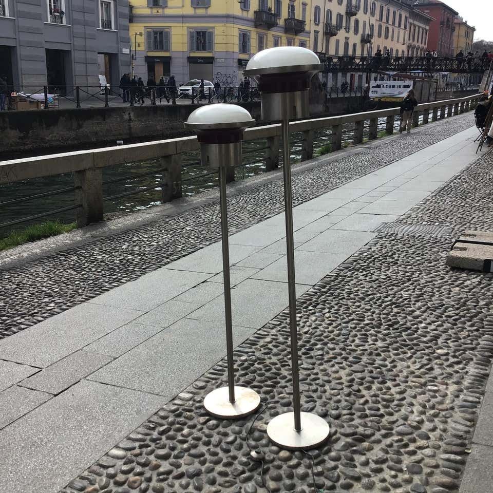4514.0 Sergio Mazza ‘Tau’ Couple Floor Lamp Metal Crome Glass 1960 Italy photo