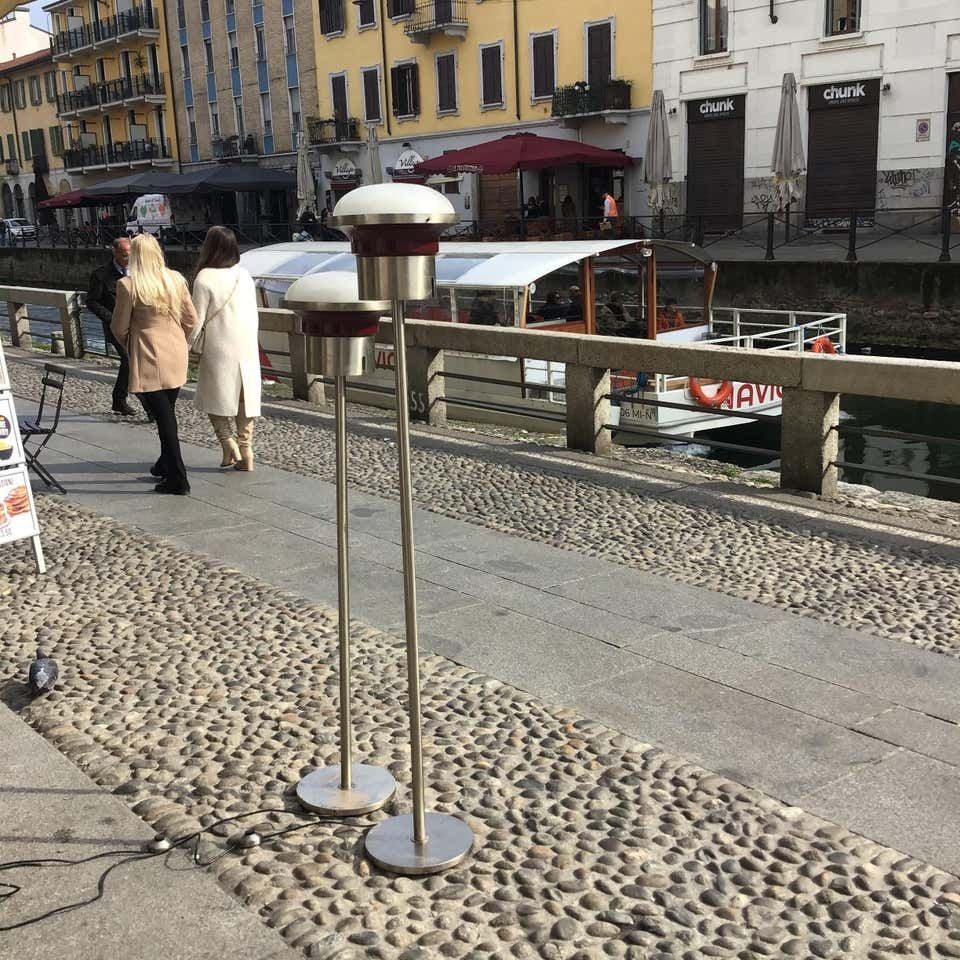 photo vintage Sergio Mazza ‘Tau’ Couple Floor Lamp Metal Crome Glass 1960 Italy