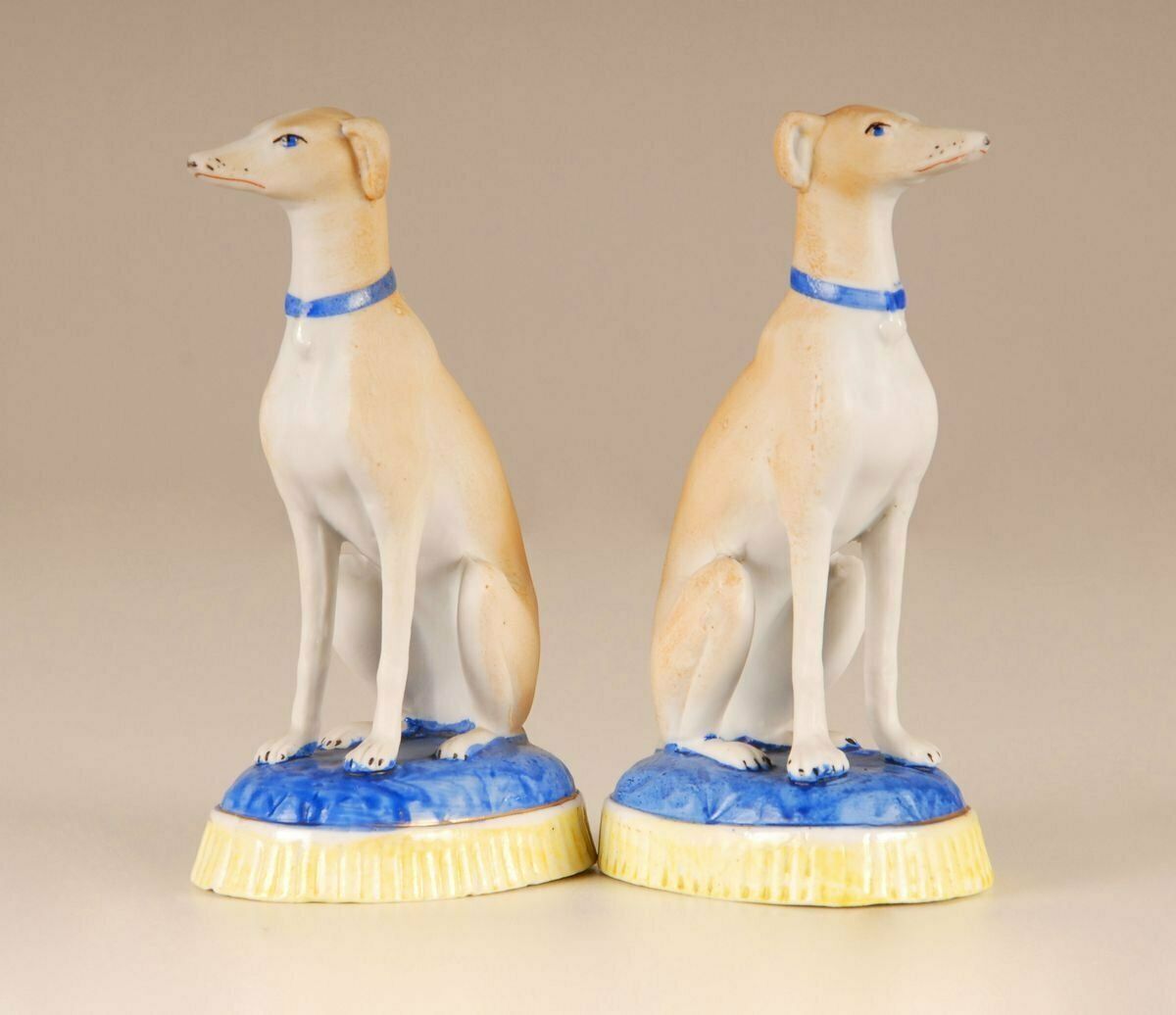 French Porcelain Greyhound Dogs, Staffordshire Style, 19th Century, Set Of 2